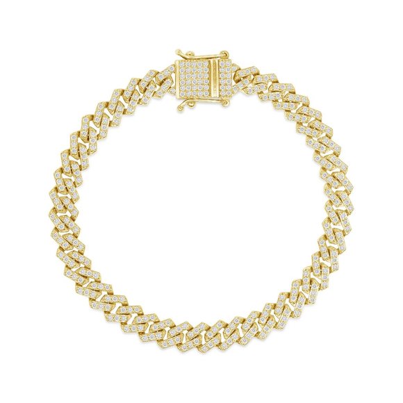 Diamond Studded 14K (or 18k upon request) Yellow Gold Cuban Chain Bracelet - Picture 1 of 4